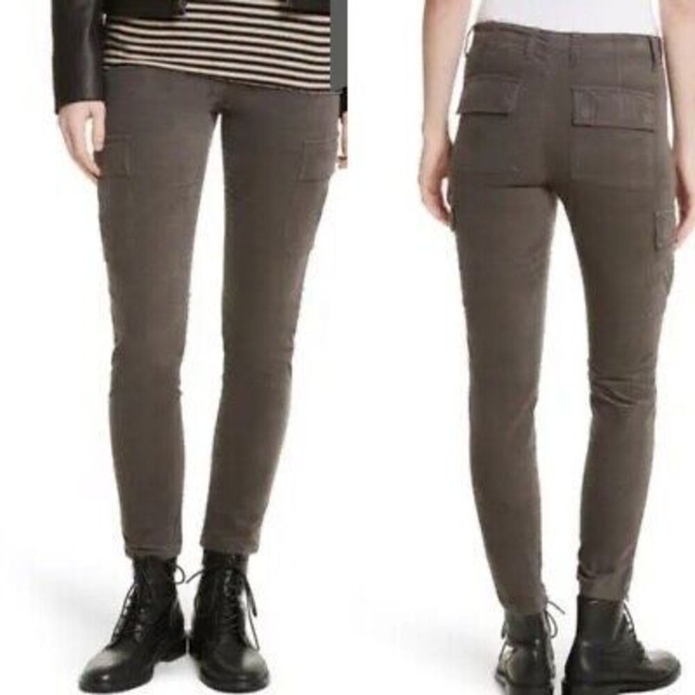 Vince Corduroy Gray Green Cargo Military Ankle Crop Pants Size 6 Small Goth Emo